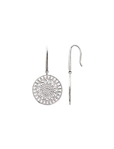 Boucles D'Oreilles Argent 925 Rhodié Pendantes Mandala Femme