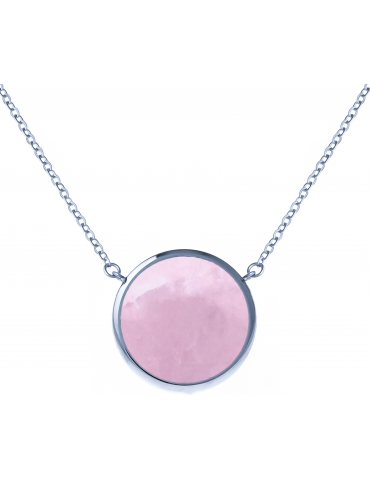 Collier Acier & Quartz Rose